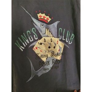 Tommy Bahama Shirt Men Large Silk Blue Kings Club Poker Marlin Embroidery